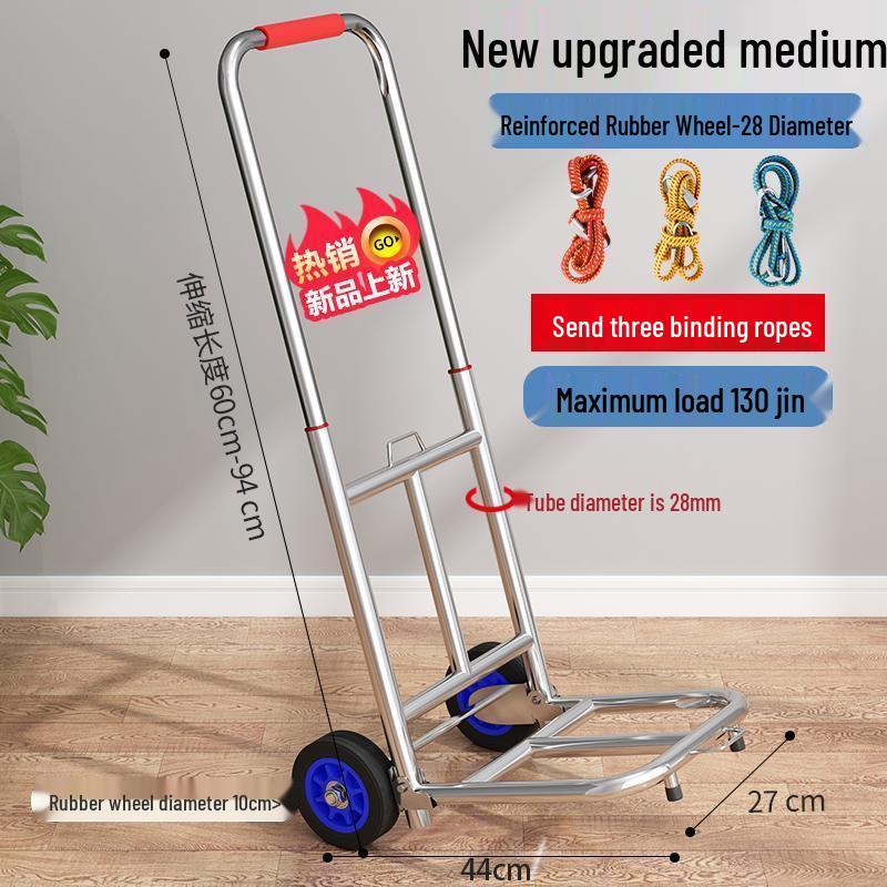 Carrito de Compras Plegable Portátil para Uso Doméstico - Carrito de Equipaje de Acero al Carbono Tirado a Mano para Comestibles