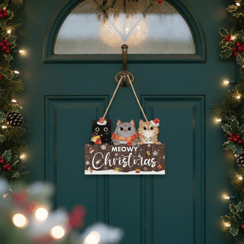Eco-Friendly Christmas 3 Kitten Hanging Board Wooden Cat Christmas Door Sign  Entrance Hall