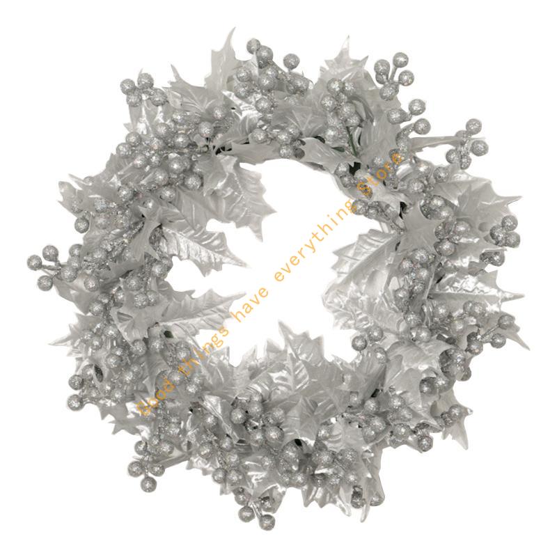 

Christmas Artificial Wreath Gold Silver Foam Powder Fruit Hanging Garland for Home Farmhouse Front Door Window Wall 55KF серебряный
