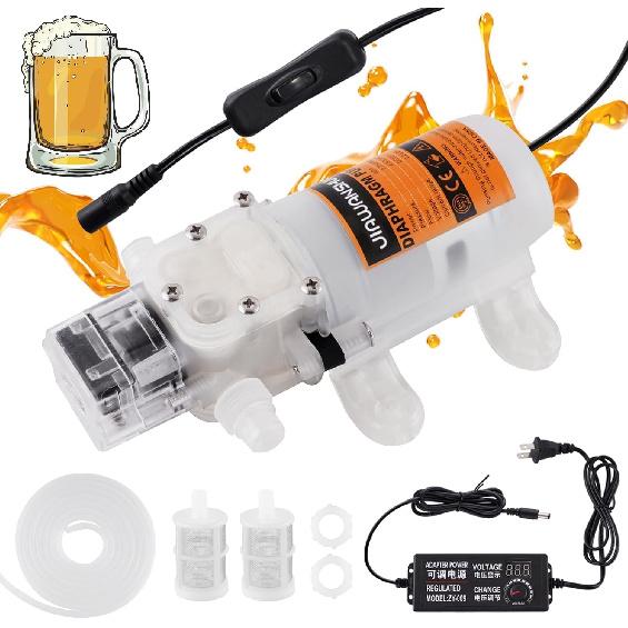 JIAWANSHUN Household Electric Wine Transfer Pump 110V Speed Adjustable Food Grade Self-Priming Beer Pump Ideal for Pumping Wine Beverages Filter Low