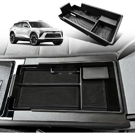 BestEvMod Center Console Organizer Tray Compatible with Chevy Blazer EV 2023 2024 Interior Accessories Armrest Storage Box ABS Material with PVC Trim