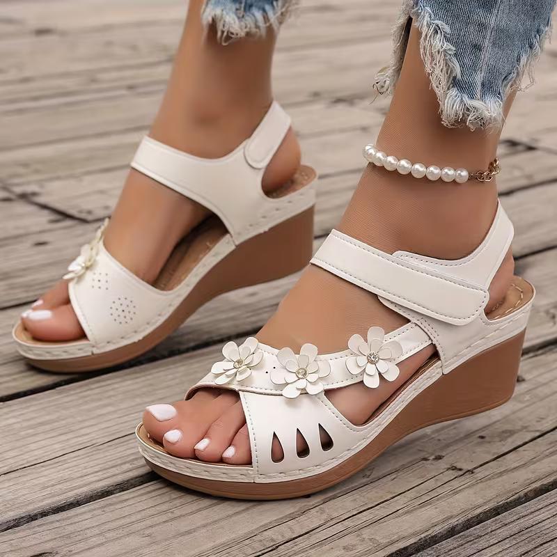 Women's Sandals 2026 New Wedges Heels Sandals For Summer Shoes Women Luxury Flower Sandalias Soft Heeled Summer Footwear