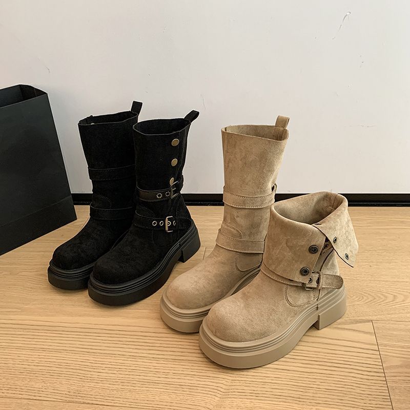 Two Thick-soled Women's Martin Boots Autumn and Winter New Fashion Versatile Comfortable Casual Thin Medium Boots Children