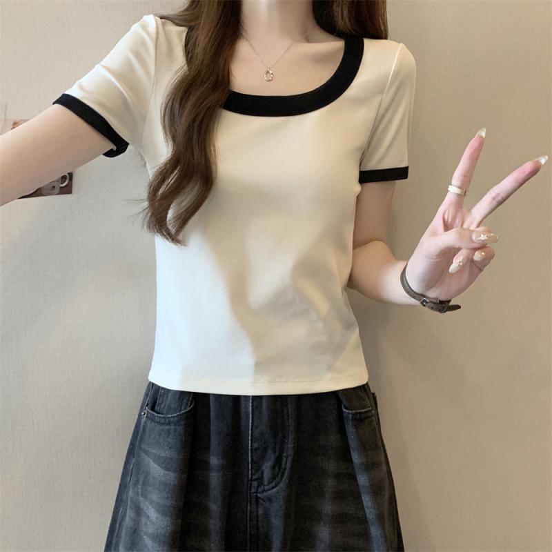 Women's Summer 2025 Slim Fit Square Neck Short-Sleeve Top