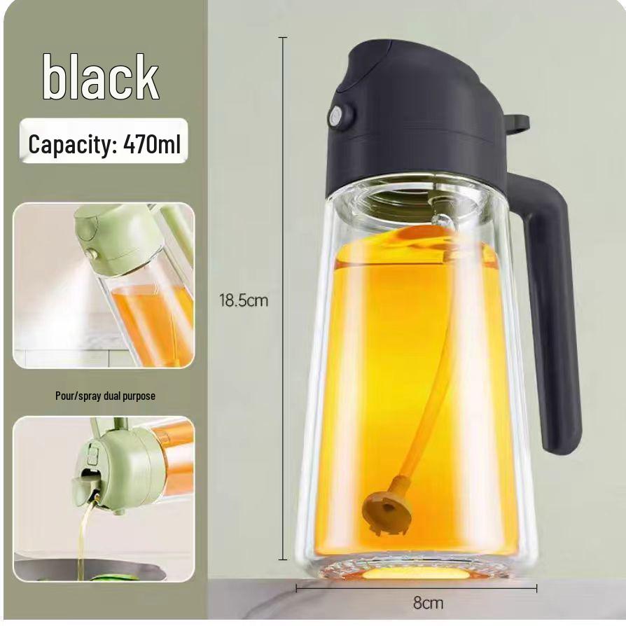 Dual-Use Glass Oil Spray & Pour Bottle - Leak-Proof, Thickened, Atomizing Oil Can for Kitchen