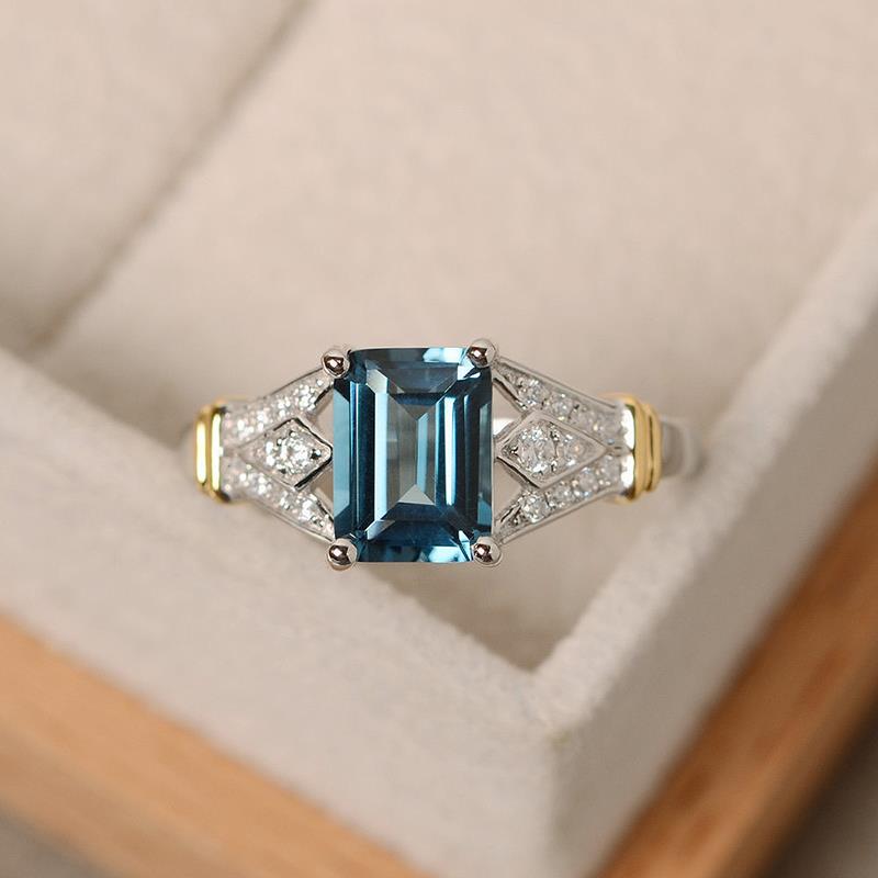 Practical Engagement Silver Blue Zirconia Blue Square Crystal Ring 1PC ...