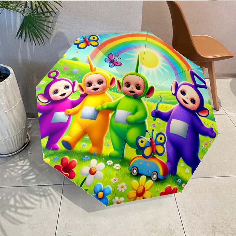 Tele-tubbies Celebration Umbrella Folding Umbrella, Automatic Umbrella 8-Frame for Travel, Camping Use Gift for Halloween Christmas