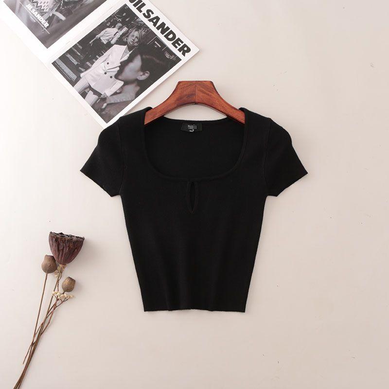 Foreign Trade Original Order Square Collar Summer Short Knit Short sleeve Slim fit Pure Desire Fashion T-shirt