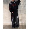 High Street Hip Hop Letter Graphic Print Zipper Cardigan Hoodies Men Y2K Popular White Trousers Sports 2-Piece Sets