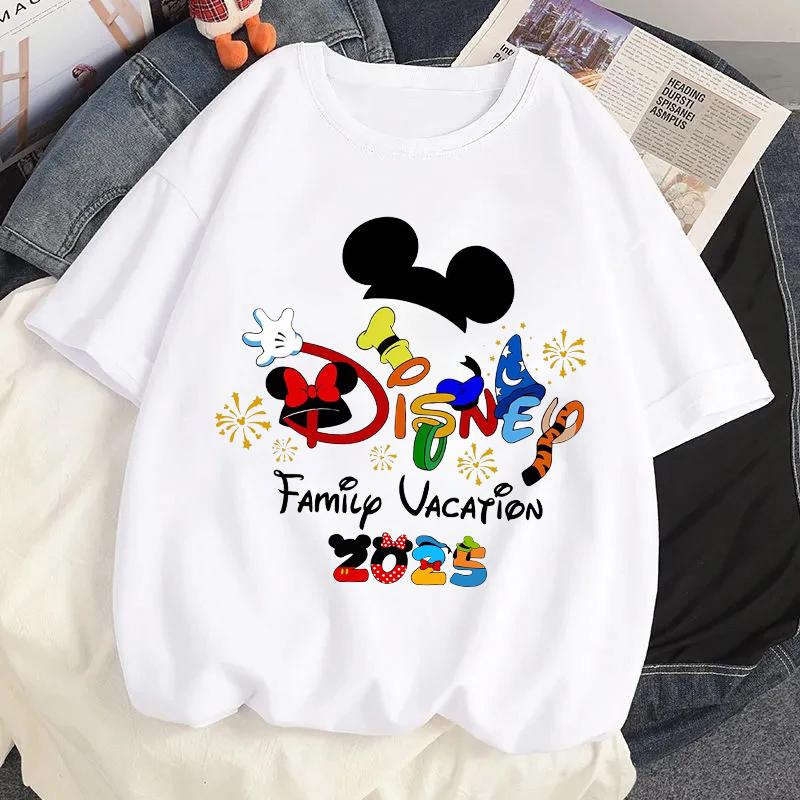 2025 Disney Family Vacation Graphic Tshirt Cartoon Printed T-shirt Clothes Women Casual Short Sleeves T Shirt Streetwear Tees