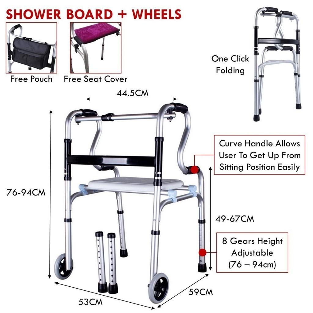 3-in-1-Gehgestell aus Aluminiumlegierung, höhenverstellbar, faltbar, Gehhalter für ältere Menschen, Toilettenstütze, Duschstuhl