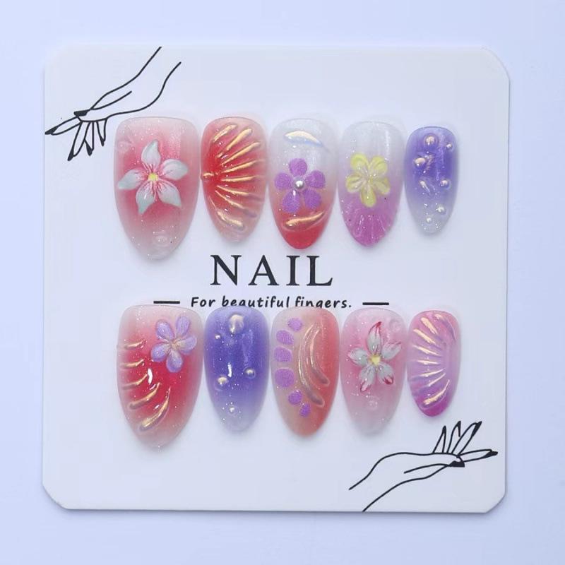 Short almond wearing nail ins wind colorful Epoxy French fake nail Epoxy style