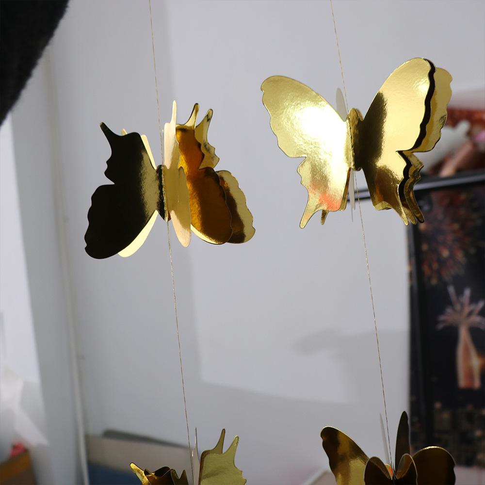 Home Decor Colorful 3D Butterfly Paper Banner 2m Cartoon Butterfly Hanging Garland DIY Party Hanging Decoration Curtain Backdrop