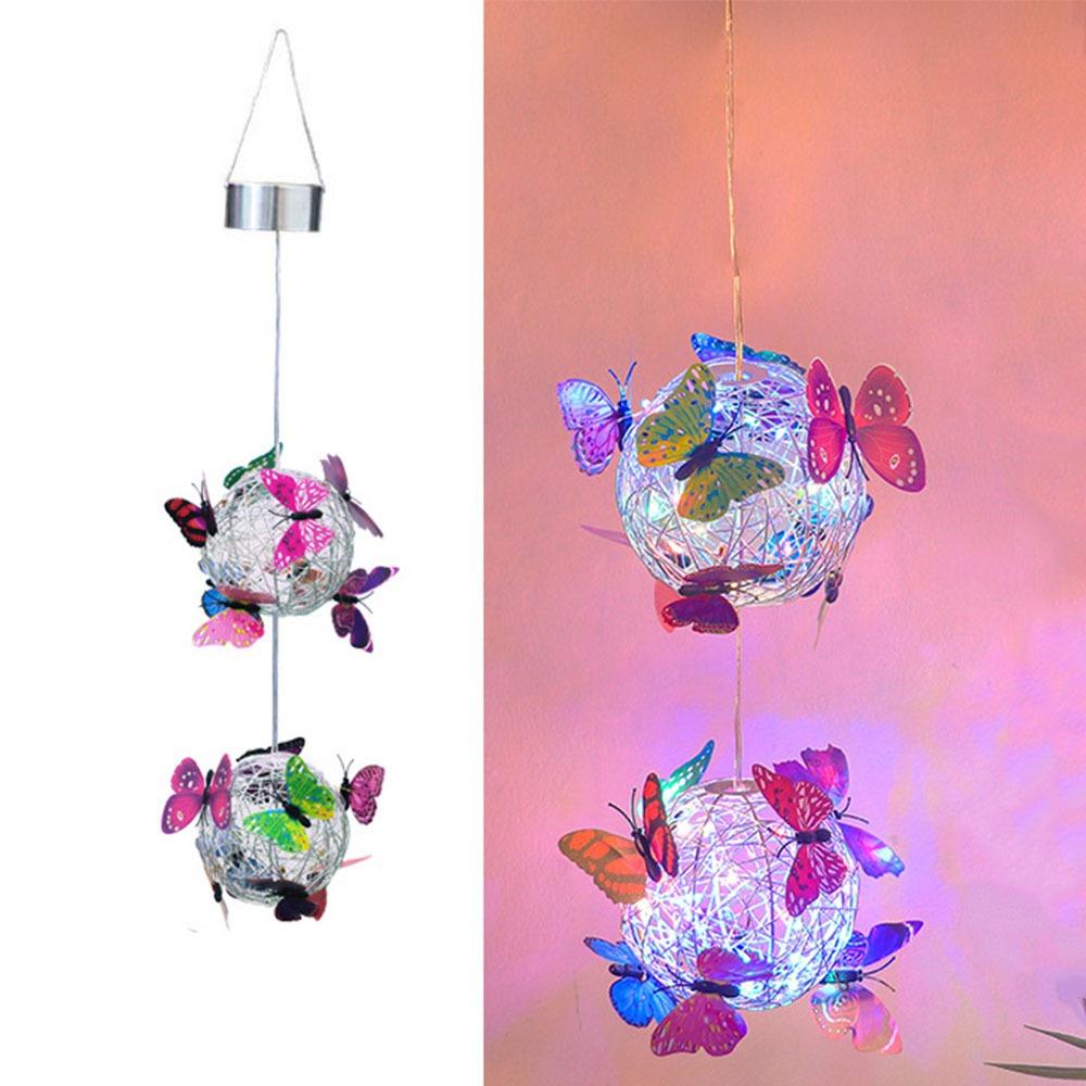 Waterproof Solar Butterfly Ball Light Solar-Powered Colorful Butterfly Solar Hanging Light Metal Weaving Decorative