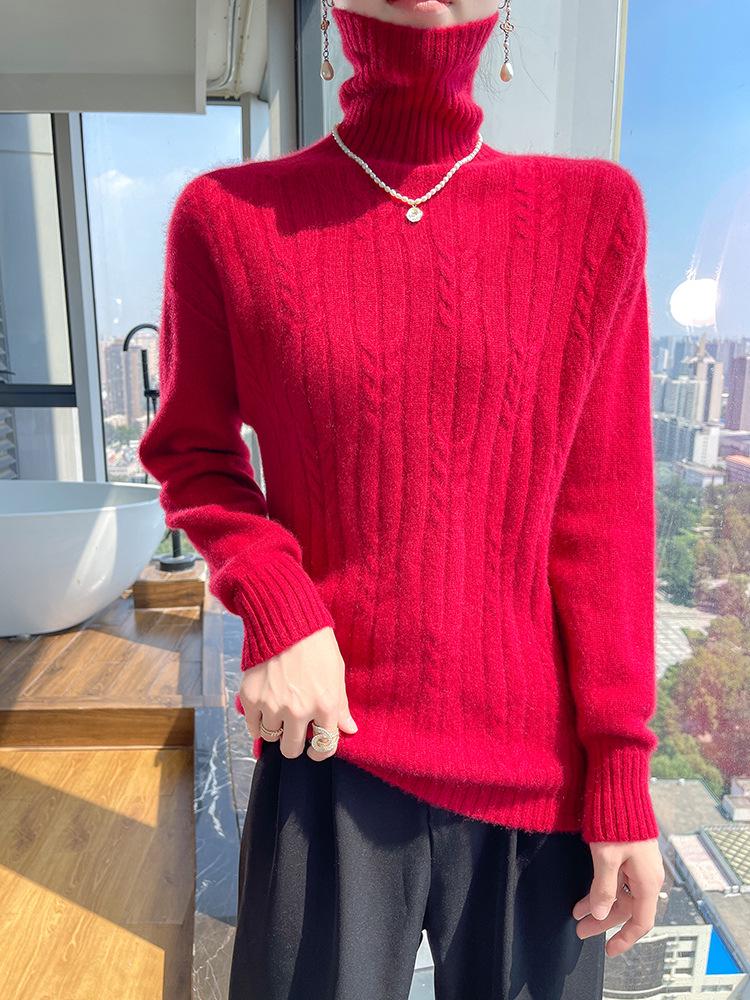Women's 100% Wool High-Neck Seamless Sweater – Warm, Gentle, Sweet Style Knit Base Layer