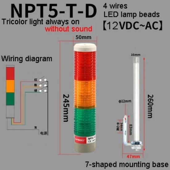 1Pcs NPT5-T-D Without Sound 3 Layer Tricolor Lamp Machine Tool LED Warning Light Semaphore Indicator Lamp Red Yellow Green