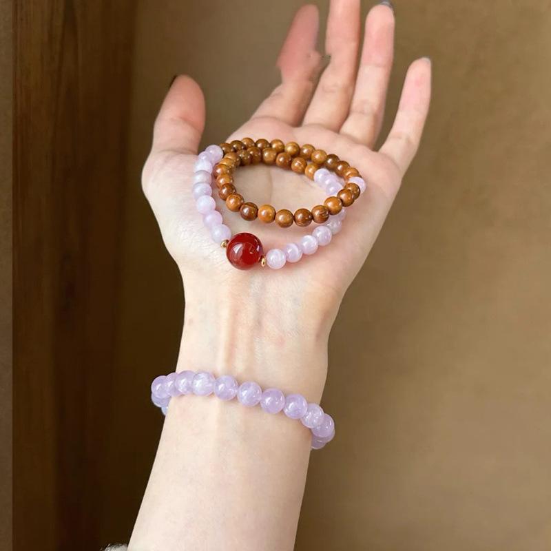 Natural Cross Purple Lithium Gray Cook Double-layer Beaded Bracelet Light Luxury High-end Bracelet New Chinese Cold Feeling Jewelry