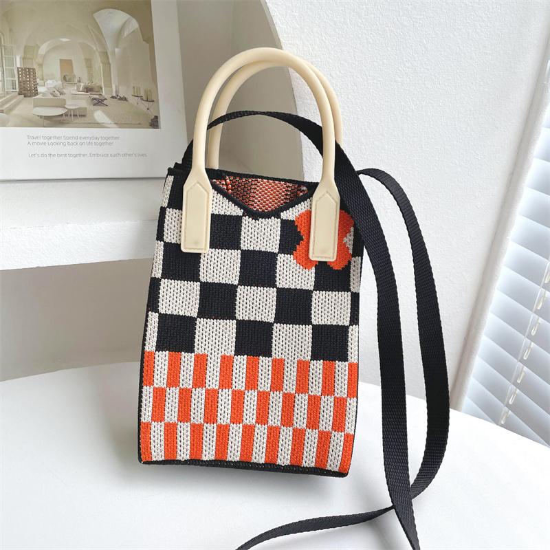 FASHION 2024 Knitted Mini Cross-Body Mobile Phone Bag Korean Versatile Student Commute Shoulder Bag Square Small Purse Handbag For Women