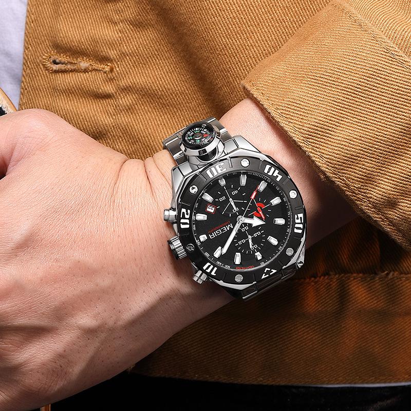 Neue wasserdichte Herren-Multifunktions-Chronograph-Kompass-Outdoor-Sportuhr