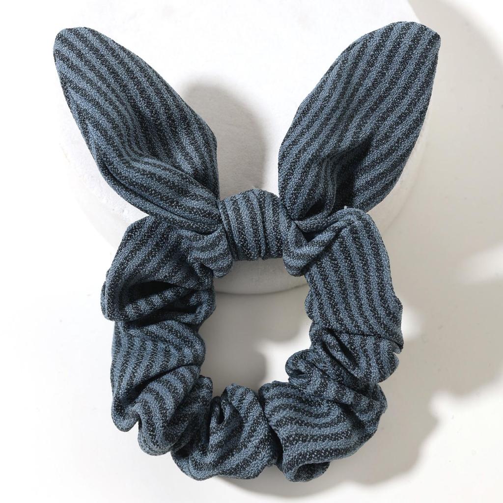 Striped Rabbit Ear Bow Headband - Pure Cotton Korean Style Elastic Hair Tie