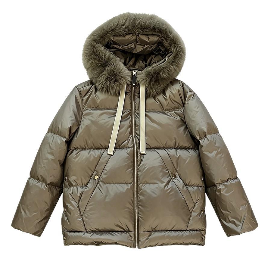Autumn and Winter Fox Hair Big Fur Collar Warm White Duck Down Hooded Down Jacket Women's Winter Clothing European and American Style