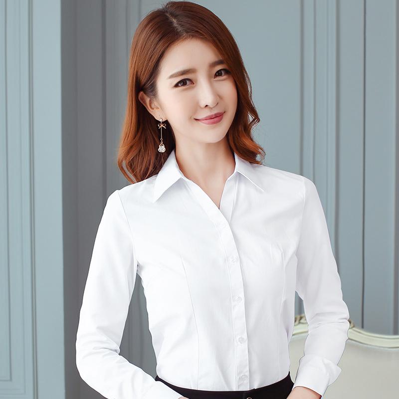 Elegant Slim Fit Warm White Women's Long Sleeve Blouse for Autumn/Winter Workwear