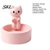 Small Jewelry Storage Box Cute Cat Tray, with Deep Plate Slot, Pink Matte Finish Holder Resin Decorative Ornament, for Dressing Table And Keys