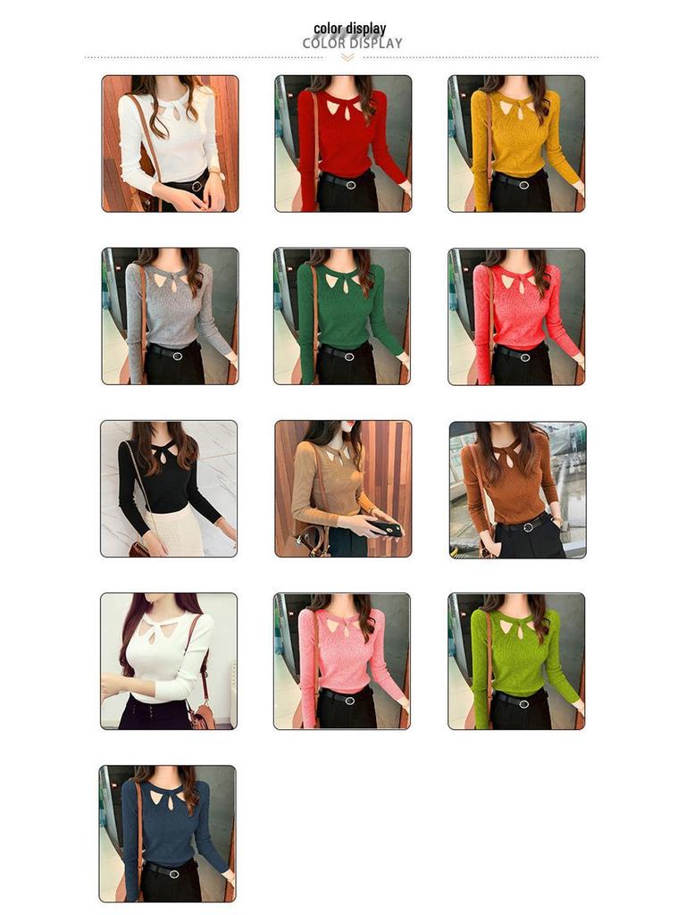 Autumn Cutout Halter Neck Knitted Pullover - Women's Slimming Long Sleeve Sweater