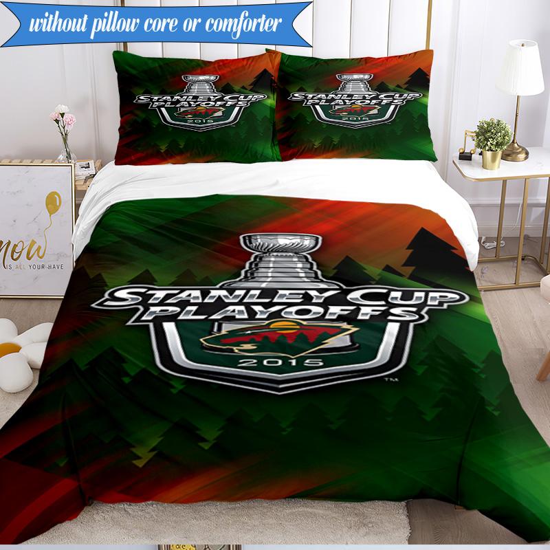 3PCS Minnesota Hockey Team Bedding Set,Including 1pc Duvet Cover And 2pcs Pillowcases Perfect for Bedroom, Dormitory, Fan Christmas gift