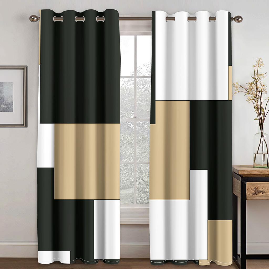 European Simple Bohemian Style Color Striped Lattice Sunshade Curtains 2 Panels Ethiopian Style Living Room Bedroom Window Decor