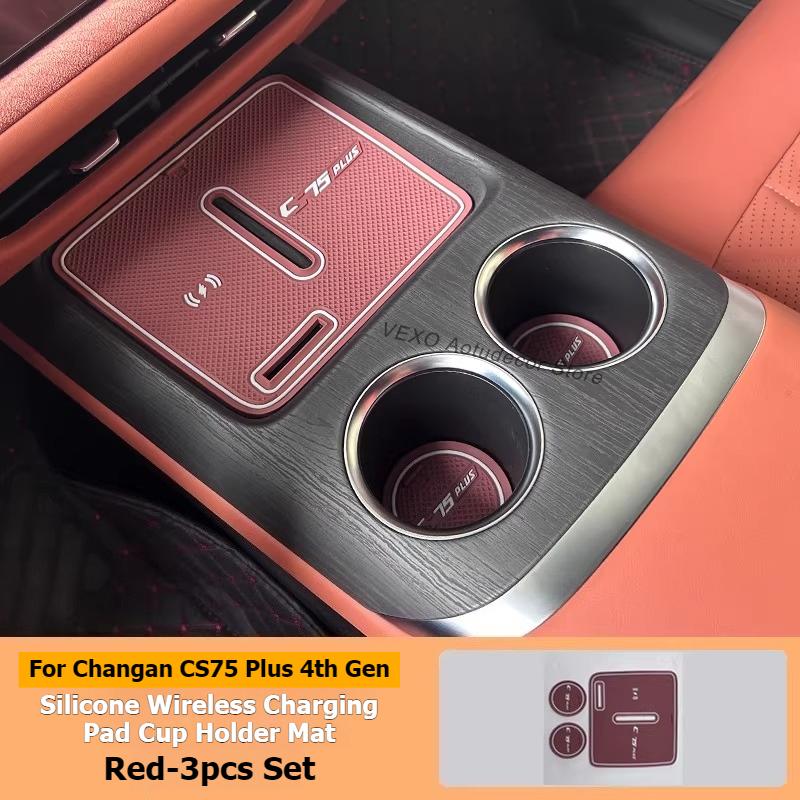 For Changan CS75 Plus 4th Gen Wireless Charging Pad Silicone Door Slot Cup Holder Mat Non-Slip Waterproof Interior Accessories