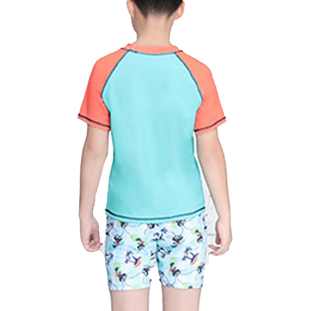 Boys Swimwear Set Short Sleeve Rash Guard Top Matching Trunks Hat Beach Swim Outfit