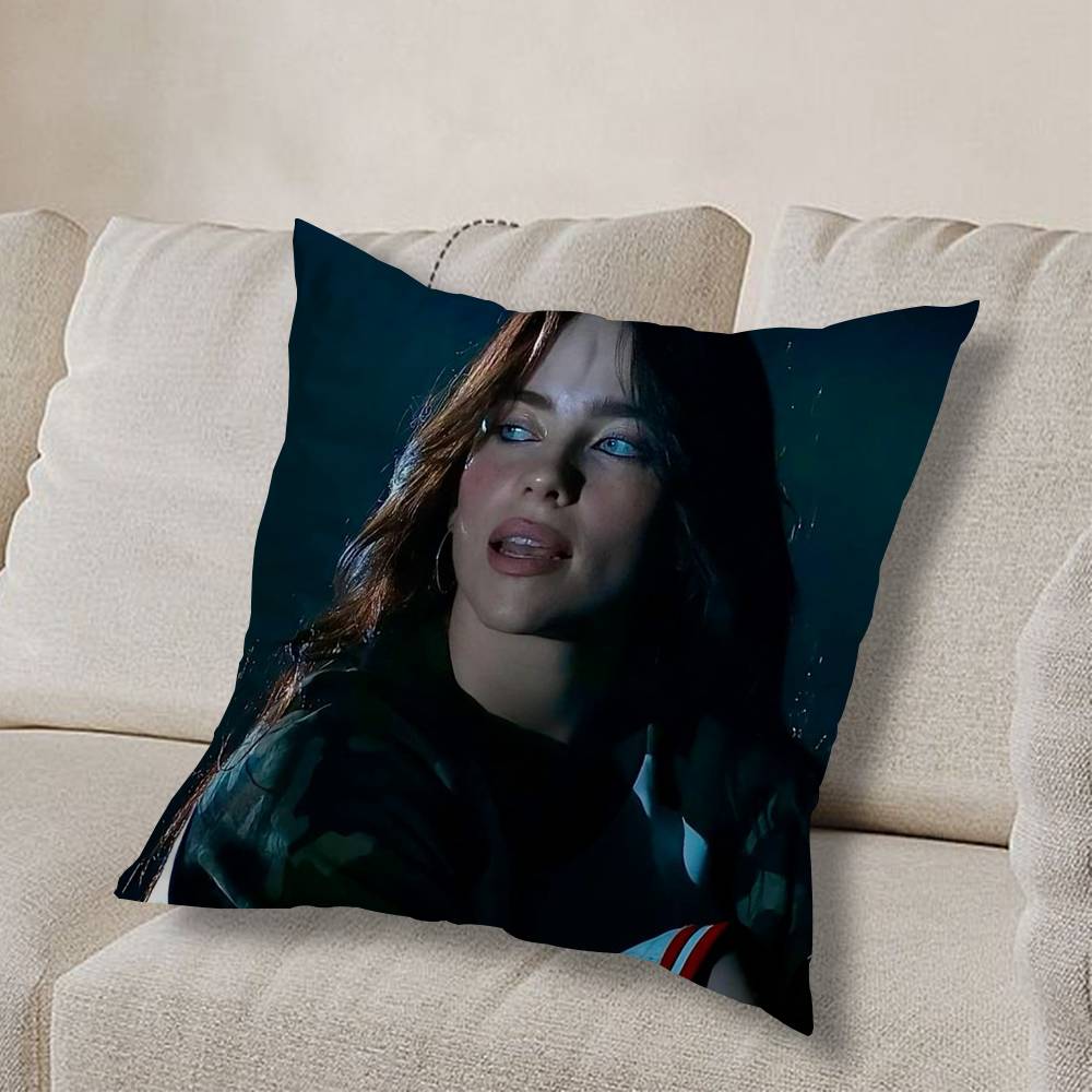 Girl B-Billie Eilish USA Pillow Case Square Double-Sided Printing Short Plush Sofa Cushion Cover Bedroom Bedside Pillow