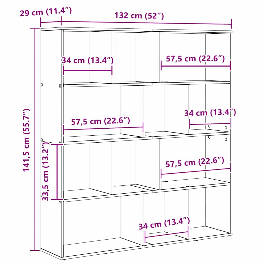 Bookshelf Black Oak Look 132 x 29 x 141.5 cm