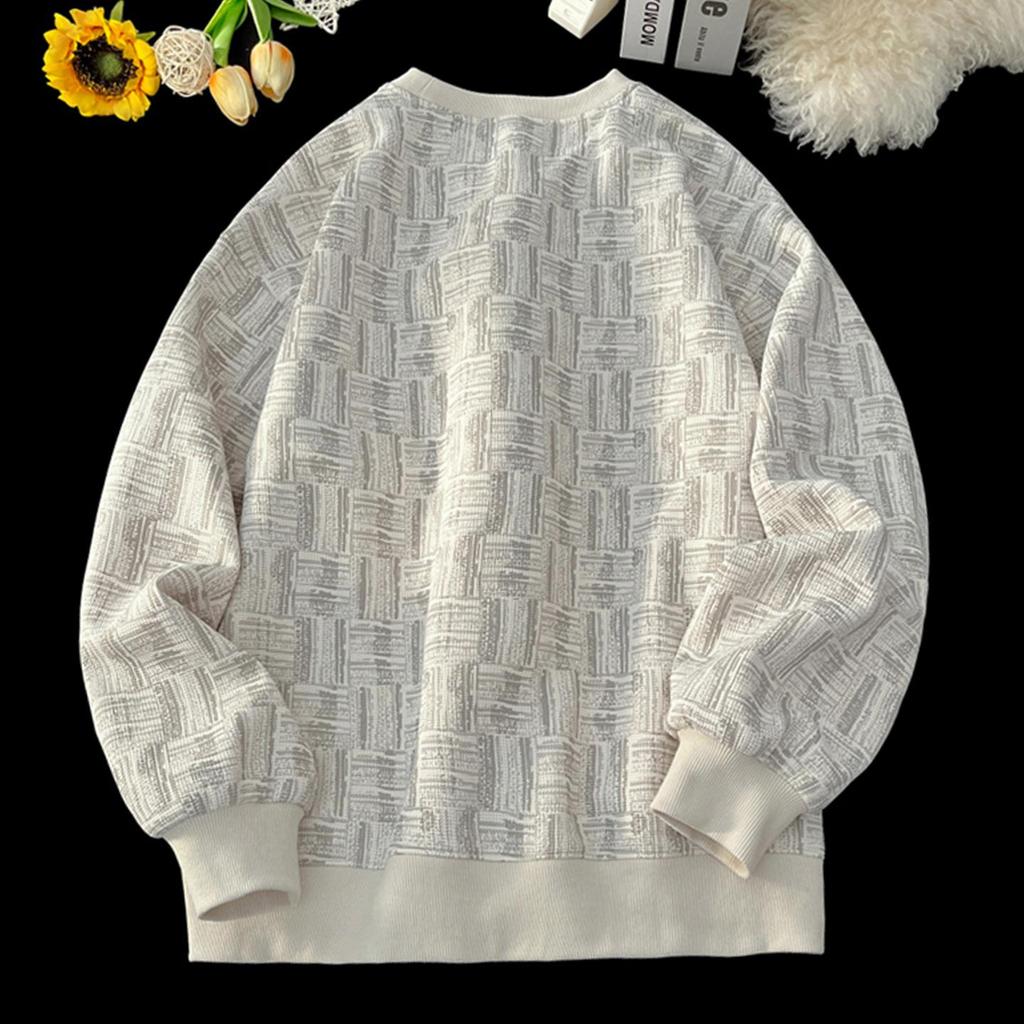 Waffle Composite Is Really Over 460 Grams, Sweater Men's Same Autumn and Winter Geometric Plaid Loose Round Neck Velvet.