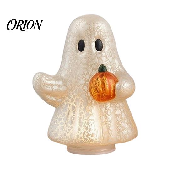 Cute Ghost Ornaments Light-Up Resin Figurine, Glowing Desktop Ornament, Warm Spooky Home Accents Light Halloween Statue for Bedroom Shelf Tabletop