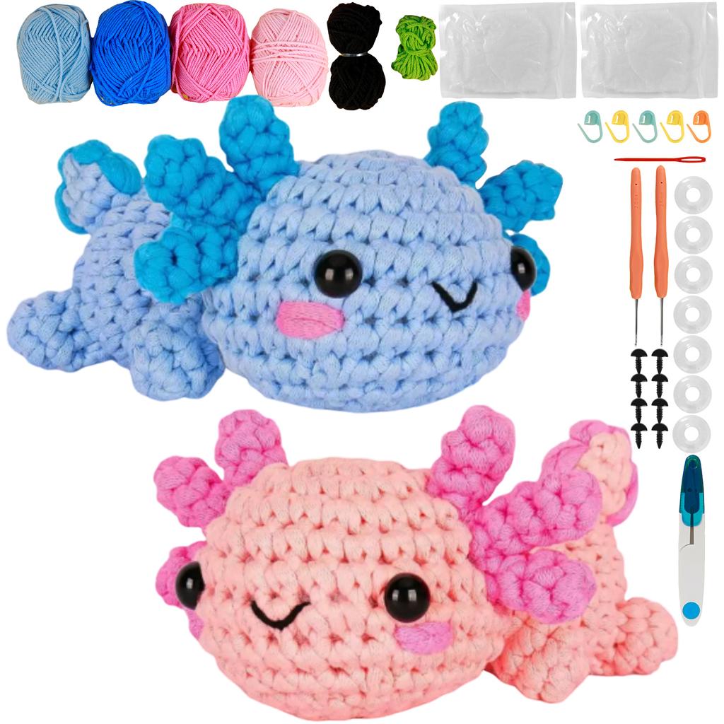DIY Cute Cartoon Doll Crochet Tool Kit with Wool Stuffing Crochet Hooks Keychain Pendants with Step-by-Step Video Tutorials