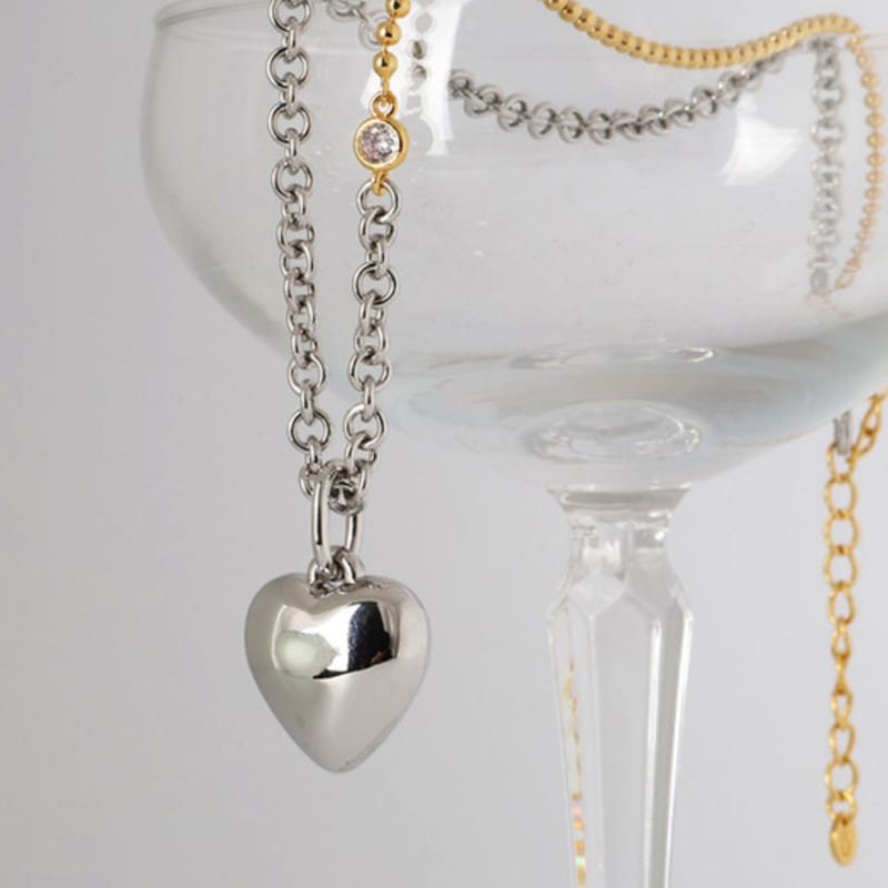 Ozel Bold Layered Combi Heart Pendant Necklace PB115N