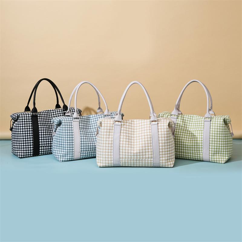 Large Capacity Luggage Bag Canvas Gym Bag Houndstooth Lightweight Storage Bag