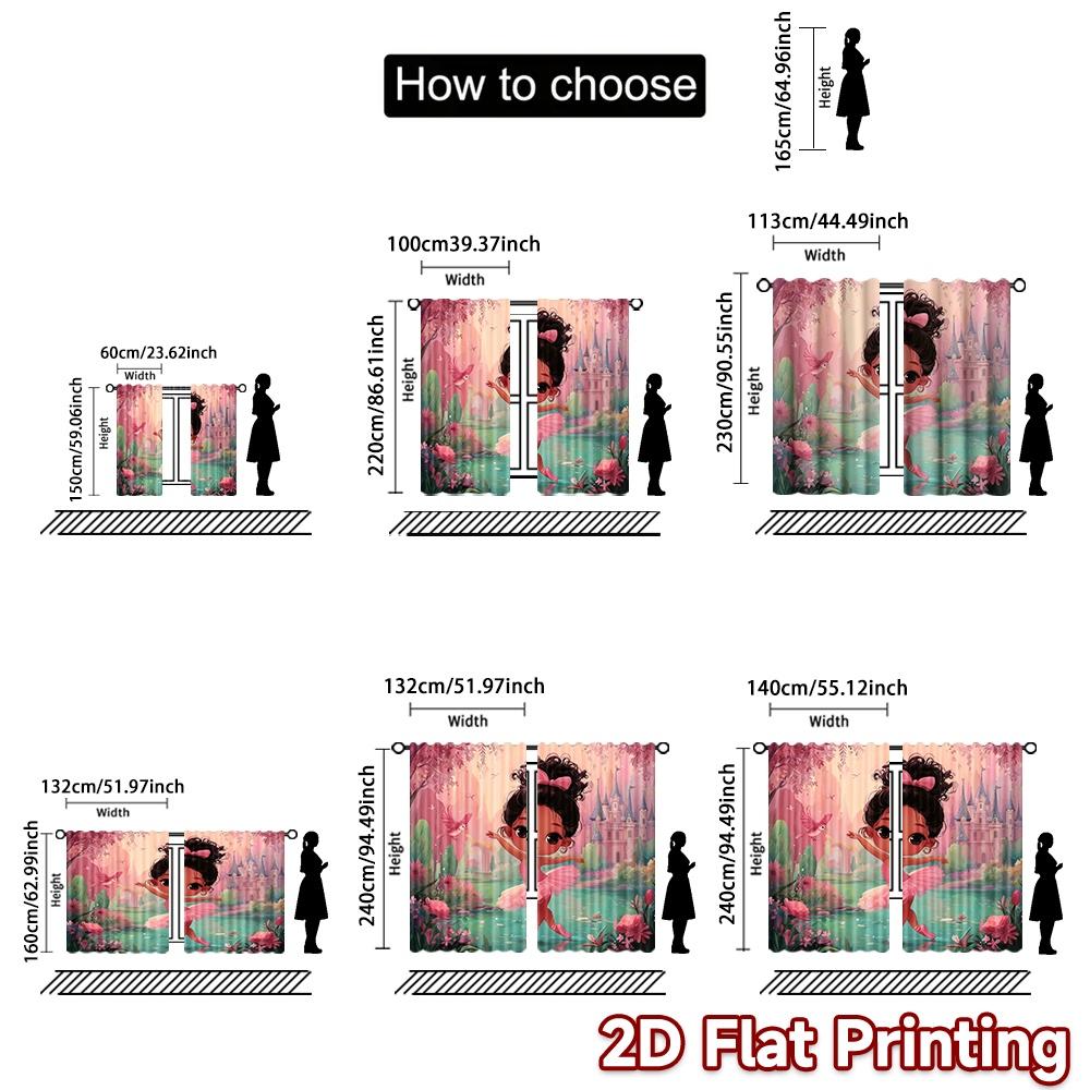 2D Flat Printing 2pcs Curtain Curtains Spring Fairy Ballet Digital Printed Polyester Drapes Holiday Decorations for Bedroom