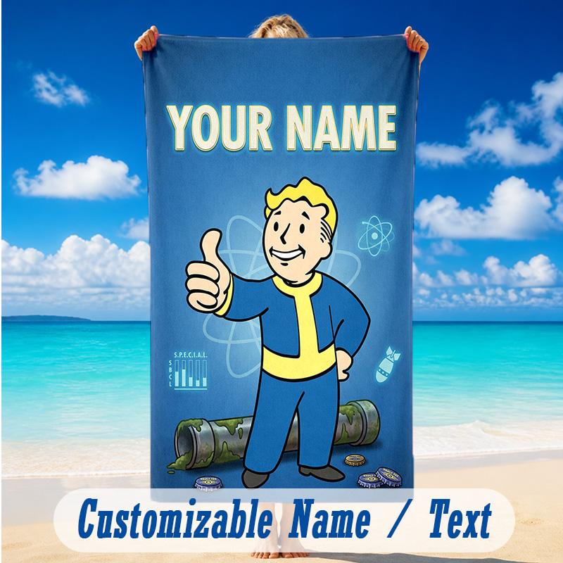 Beach Towel Custom Name Text, Quick Dry Large Towel For Beach HomeFallout Vault Boy