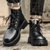 New Luxury Brand Black Men Genuine Leather Boots Fashion Lightweight Biker Boots Men Comfy Casual Outdoor Antiskid Ankle Boots