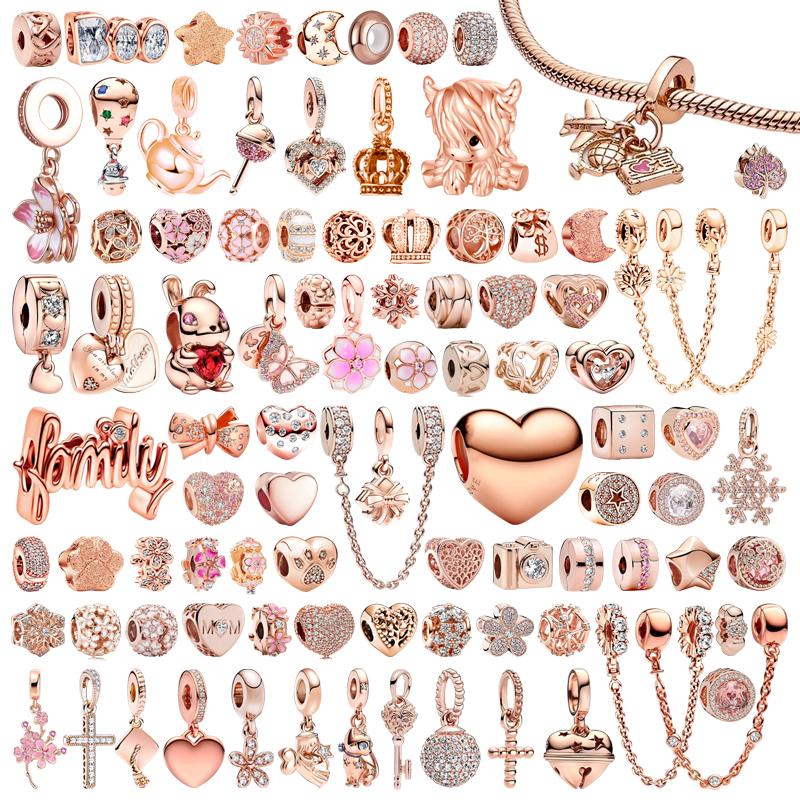 Sparkling Rose Gold Heart Winged Angel Pet Cat Charm Beads Fit Bracelets DIY Jewelry Gifts for Her