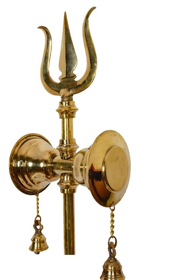 Brass Trishul with Damru for Temple | 37-Inch Damroo Trishul