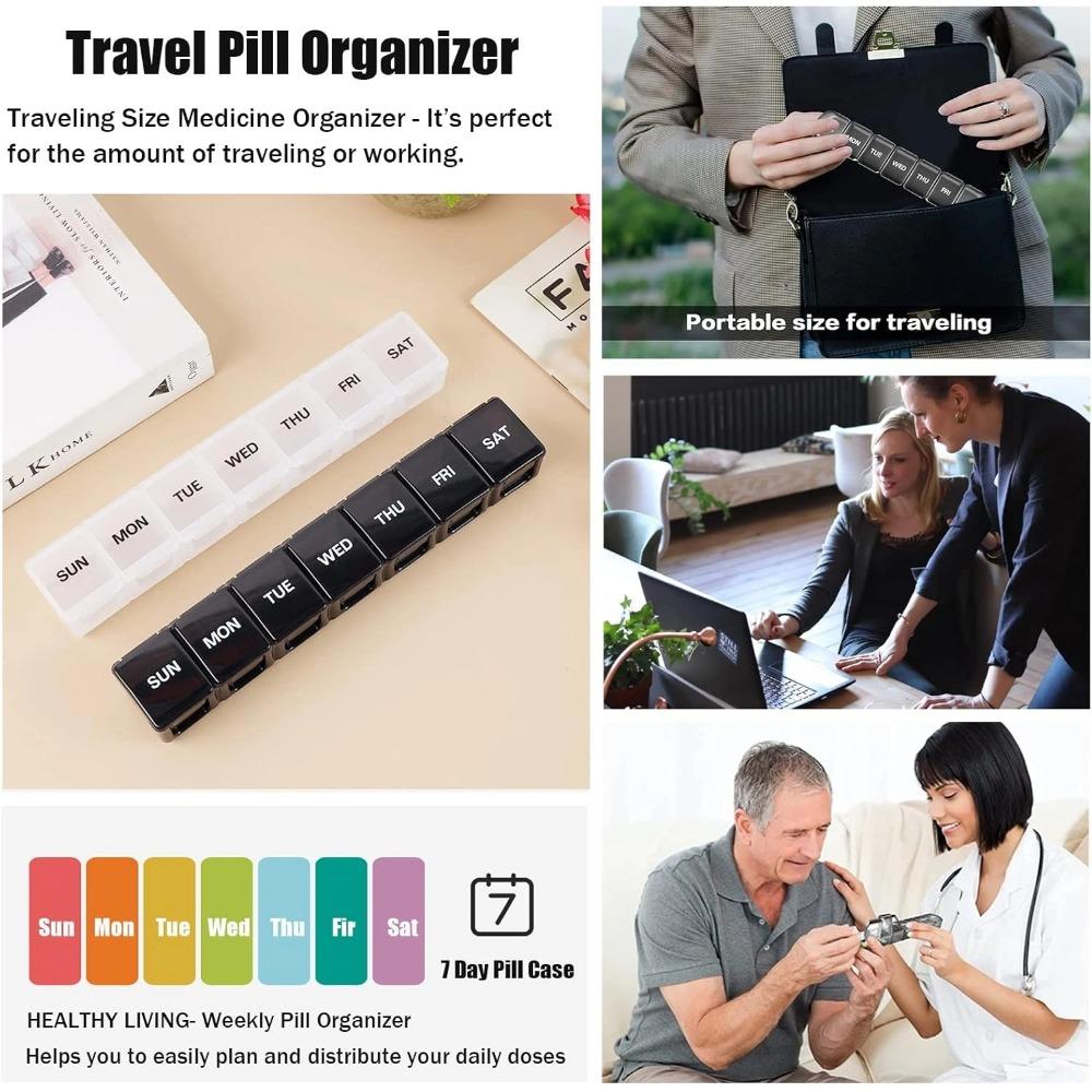 New Premium Weekly Portable Pill Cases 7 Day 7 Grids Pill Organizer Storage Box Container Travel for Medicine Vitamins Fish Oils