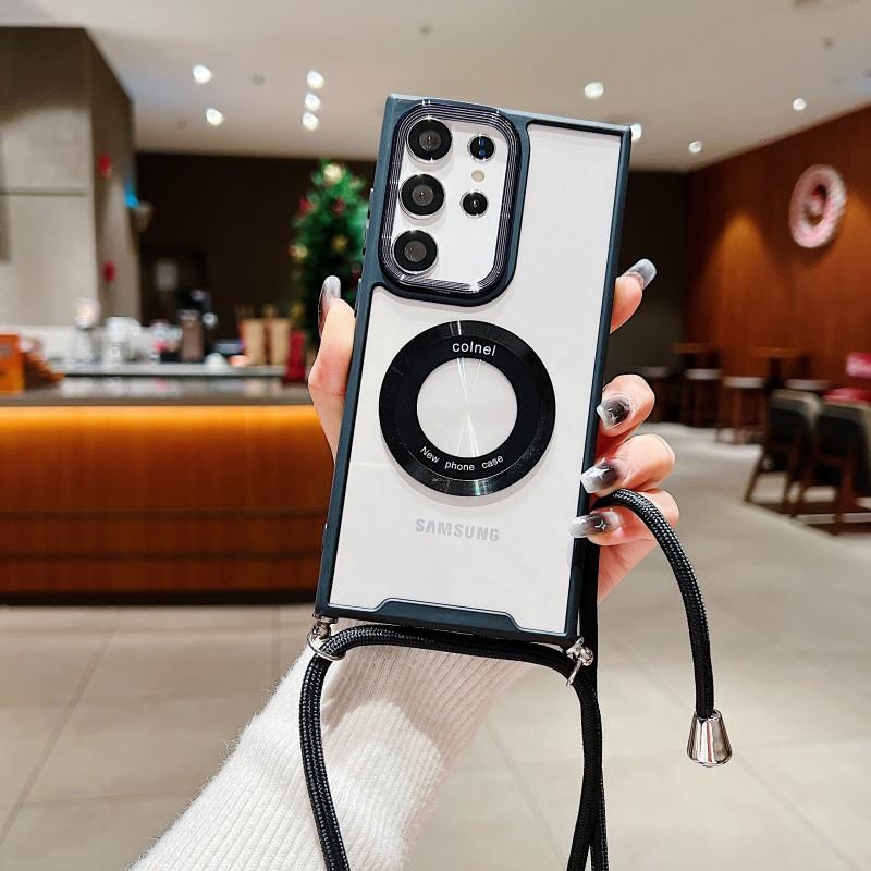 

Magnetic Strap Case For Samsung Galaxy A54 A34 A14 A24 S23 S24 Ultra S22 Plus S20 S21 FE Crossbody Lanyard Wireless Clear Cover S24
