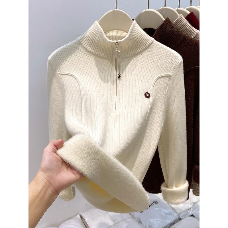 Thickened Semi-turtleneck Zipper Sweater Women's Autumn and Winter Stacked Wear Bottoming Shirt Versatile Lazy Wind Knitted Top