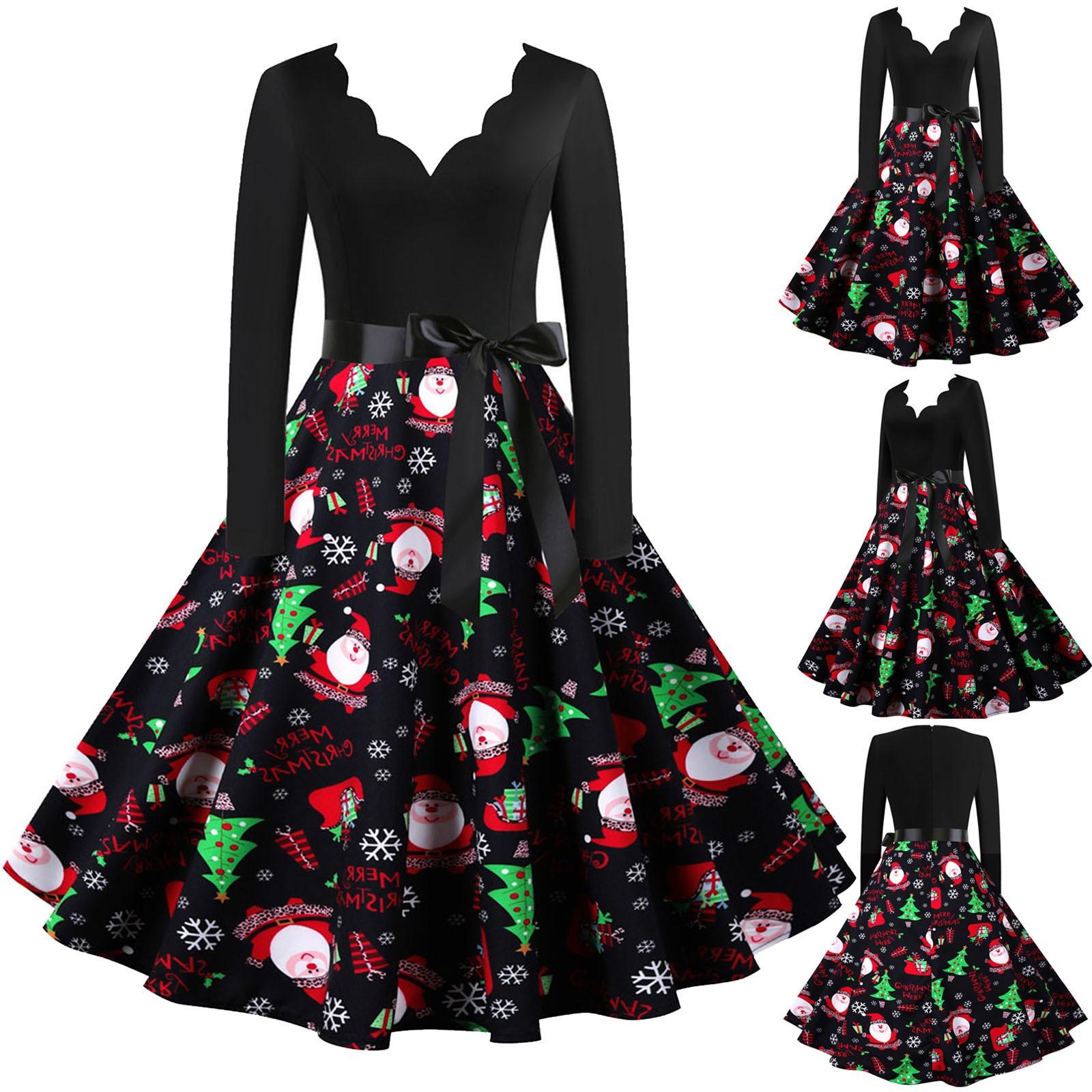 

Женское винтажное платье для выпускного вечера с длинным рукавом в стиле Рождества 1950-х годов для домохозяйки