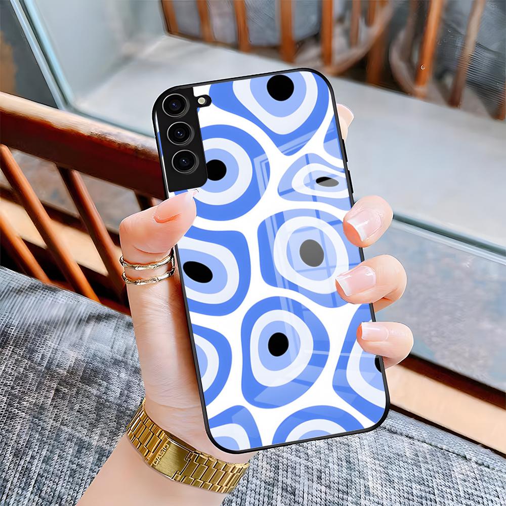 

B-Blue E-Evil Eye Phone Case For Samsung A25 A13 A33 5G A54 A36 A35 A56 A52 A14 Shockproof Glass Cover Samsung A05S