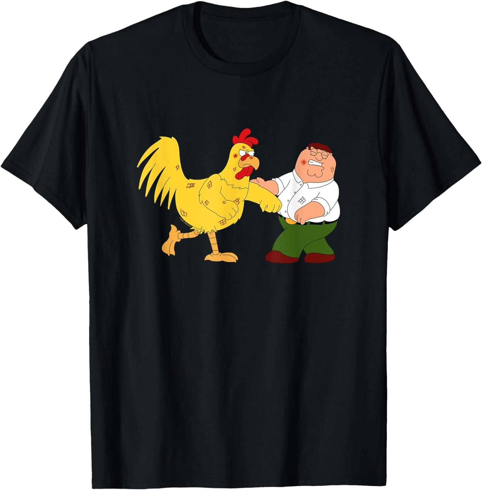 Family Guy Peter & The Giant Chicken Fighting Funny Cartoon T-Shirt XXXL